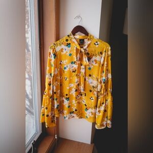 Yellow bow-tie neck blouse